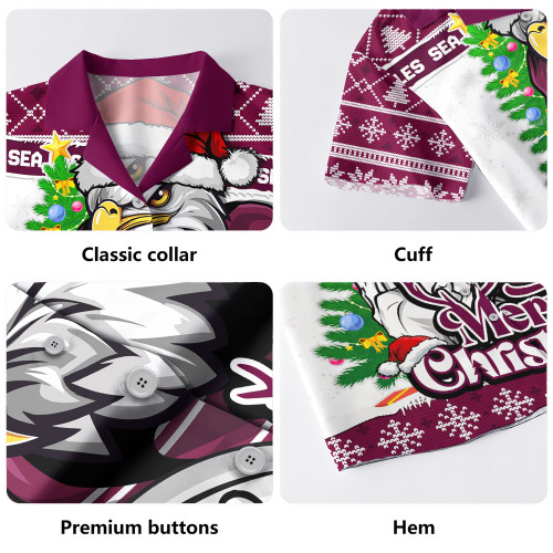 Manly Warringah Sea Eagles Hawaiian Shirt Merry Christmas Game Day Knit Style Team Edition