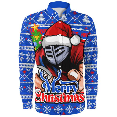Newcastle Knights Long Sleeve Shirt Merry Christmas Game Day Knit Style Team Edition