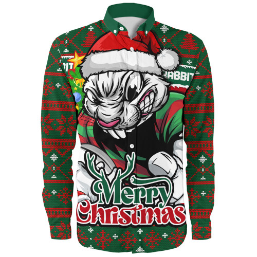 South Sydney Rabbitohs Long Sleeve Shirt Merry Christmas Game Day Knit Style Team Edition