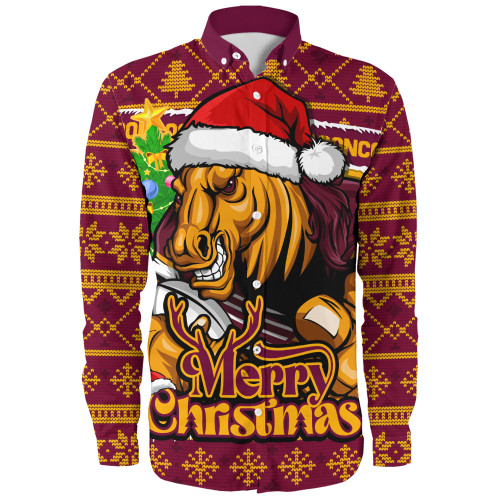 Brisbane Broncos Long Sleeve Shirt Merry Christmas Game Day Knit Style Team Edition Brisbane Broncos Long Sleeve Shirt Merry Christmas Game Day Knit Style Team Edition