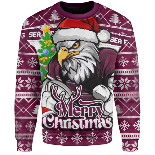Manly Warringah Sea Eagles Sweatshirt Merry Christmas Game Day Knit Style Team Edition