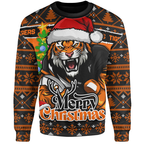 Wests Tigers Sweatshirt Merry Christmas Game Day Knit Style Team Edition Wests Tigers Sweatshirt Merry Christmas Game Day Knit Style Team Edition