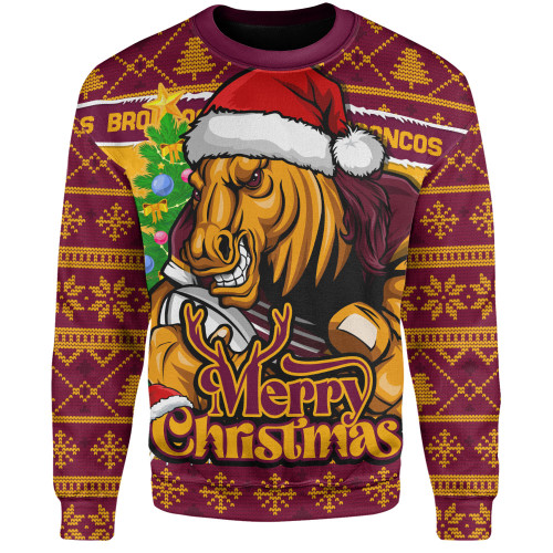Brisbane Broncos Sweatshirt Merry Christmas Game Day Knit Style Team Edition Brisbane Broncos Sweatshirt Merry Christmas Game Day Knit Style Team Edition