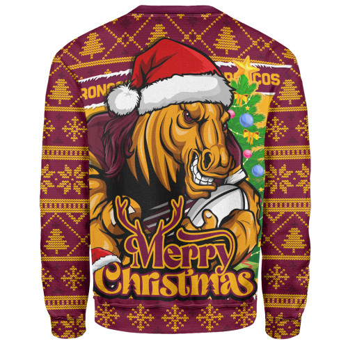 Brisbane Broncos Sweatshirt Merry Christmas Game Day Knit Style Team Edition Brisbane Broncos Sweatshirt Merry Christmas Game Day Knit Style Team Edition