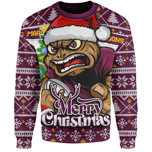 Queensland Maroons Sweatshirt Merry Christmas Game Day Knit Style Team Edition