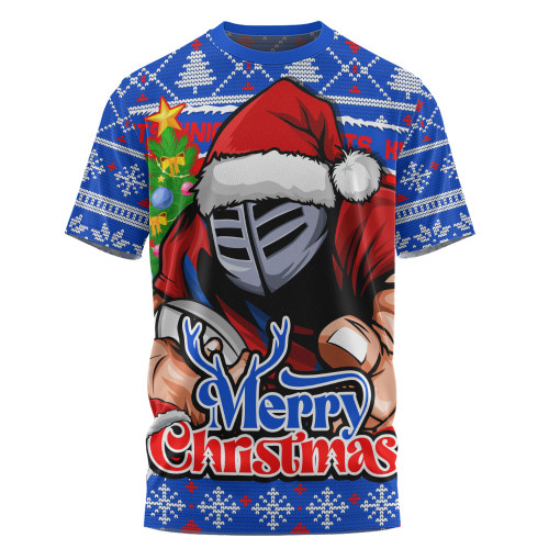 Newcastle Knights T-Shirt Merry Christmas Game Day Knit Style Team Edition