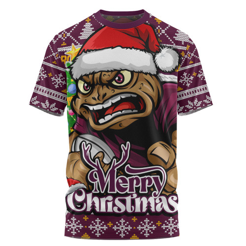 Queensland Maroons T-Shirt Merry Christmas Game Day Knit Style Team Edition