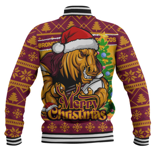 Brisbane Broncos Baseball Jacket Merry Christmas Game Day Knit Style Team Edition Brisbane Broncos Baseball Jacket Merry Christmas Game Day Knit Style Team Edition