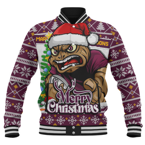 Queensland Maroons Baseball Jacket Merry Christmas Game Day Knit Style Team Edition