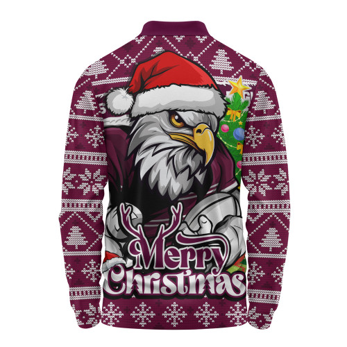 Manly Warringah Sea Eagles Long Sleeve Polo Shirt Merry Christmas Game Day Knit Style Team Edition