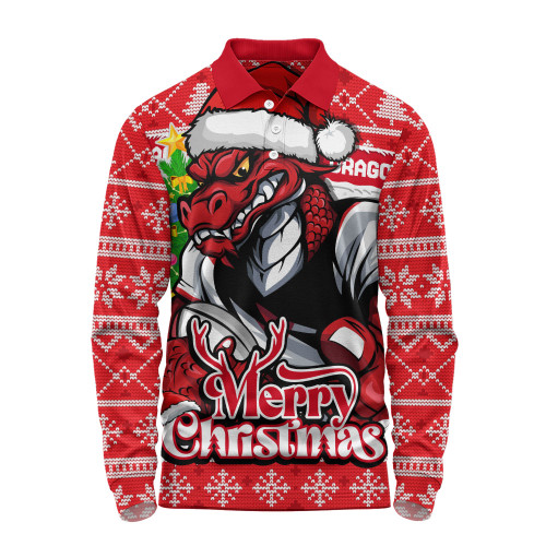 St. George Illawarra Dragons Long Sleeve Polo Shirt Merry Christmas Game Day Knit Style Team Edition