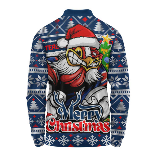 Sydney Roosters Long Sleeve Polo Shirt Merry Christmas Game Day Knit Style Team Edition