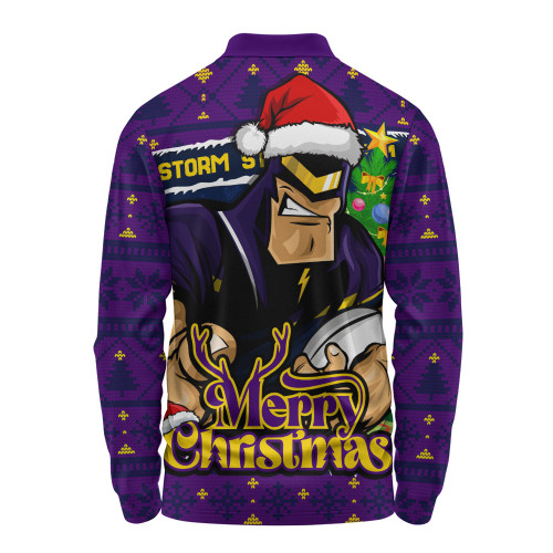 Melbourne Storm Long Sleeve Polo Shirt Merry Christmas Game Day Knit Style Team Edition Melbourne Storm Long Sleeve Polo Shirt Merry Christmas Game Day Knit Style Team Edition