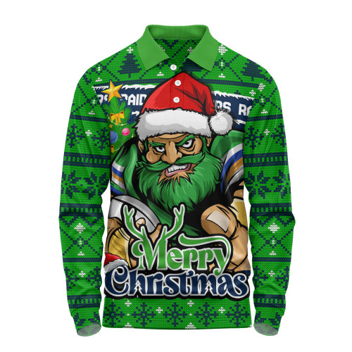 Canberra Raiders Long Sleeve Polo Shirt Merry Christmas Game Day Knit Style Team Edition