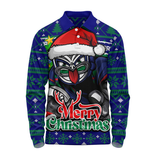 New Zealand Warriors Long Sleeve Polo Shirt Merry Christmas Game Day Knit Style Team Edition