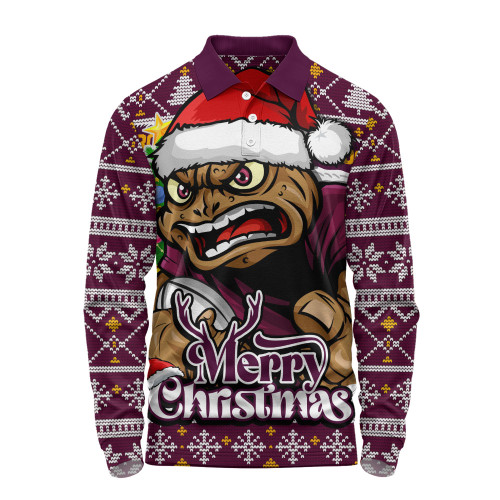 Queensland Maroons Long Sleeve Polo Shirt Merry Christmas Game Day Knit Style Team Edition Queensland Maroons Long Sleeve Polo Shirt Merry Christmas Game Day Knit Style Team Edition