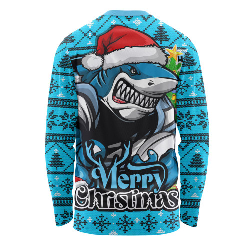 Cronulla-Sutherland Sharks Long Sleeve T-shirt Merry Christmas Game Day Knit Style Team Edition Cronulla-Sutherland Sharks Long Sleeve T-shirt Merry Christmas Game Day Knit Style Team Edition