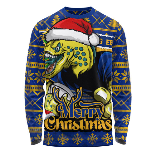 Parramatta Eels Long Sleeve T-shirt Merry Christmas Game Day Knit Style Team Edition
