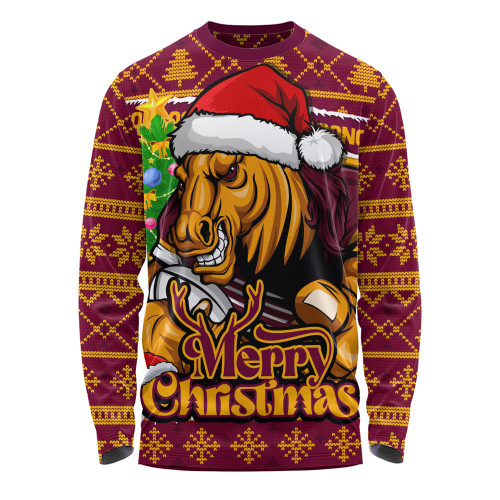 Brisbane Broncos Long Sleeve T-shirt Merry Christmas Game Day Knit Style Team Edition
