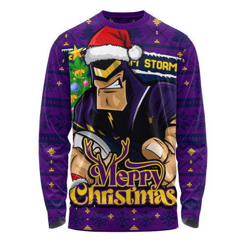 Melbourne Storm Long Sleeve T-shirt Merry Christmas Game Day Knit Style Team Edition