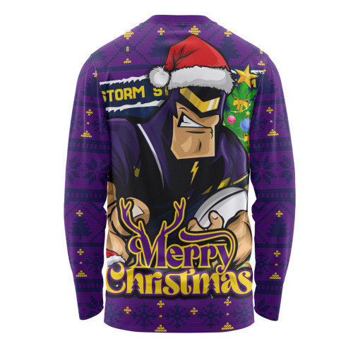 Melbourne Storm Long Sleeve T-shirt Merry Christmas Game Day Knit Style Team Edition