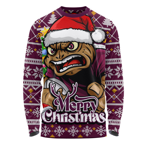 Queensland Maroons Long Sleeve T-shirt Merry Christmas Game Day Knit Style Team Edition
