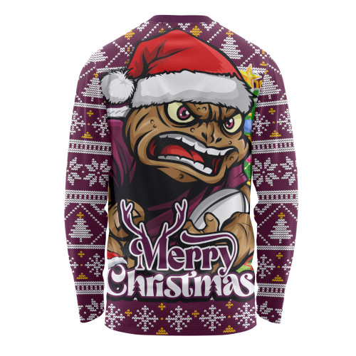 Queensland Maroons Long Sleeve T-shirt Merry Christmas Game Day Knit Style Team Edition