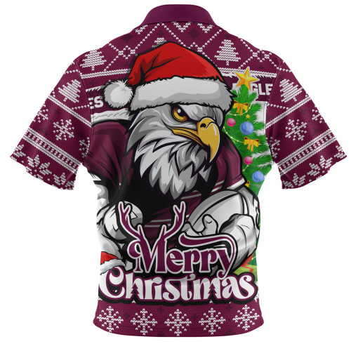 Manly Warringah Sea Eagles Zip Polo Shirt Merry Christmas Game Day Knit Style Team Edition