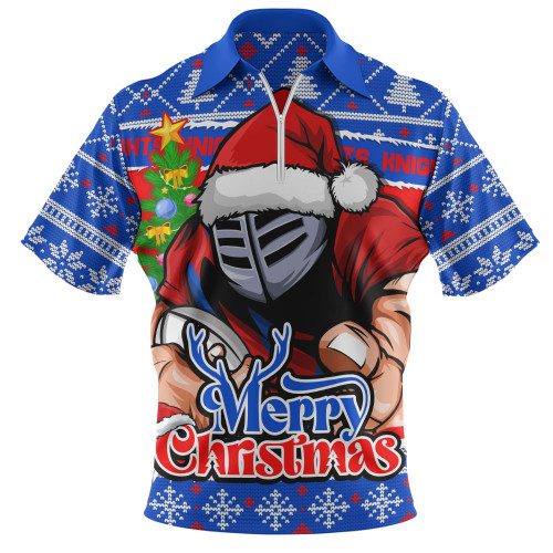 Newcastle Knights Zip Polo Shirt Merry Christmas Game Day Knit Style Team Edition