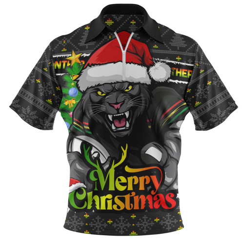 Penrith Panthers Zip Polo Shirt Merry Christmas Game Day Knit Style Team Edition Penrith Panthers Zip Polo Shirt Merry Christmas Game Day Knit Style Team Edition