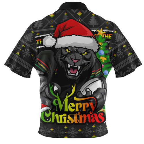 Penrith Panthers Zip Polo Shirt Merry Christmas Game Day Knit Style Team Edition