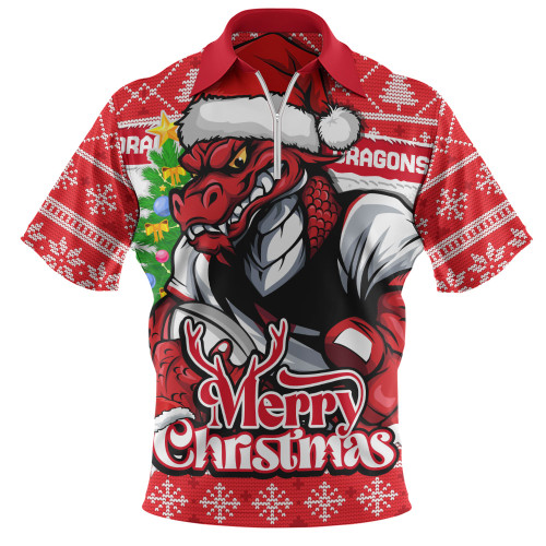 St. George Illawarra Dragons Zip Polo Shirt Merry Christmas Game Day Knit Style Team Edition