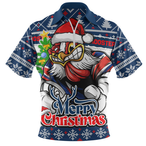 Sydney Roosters Zip Polo Shirt Merry Christmas Game Day Knit Style Team Edition