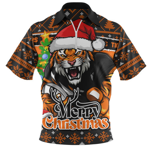 Wests Tigers Zip Polo Shirt Merry Christmas Game Day Knit Style Team Edition