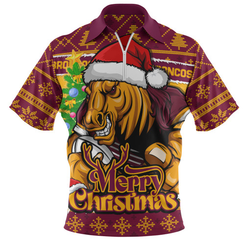 Brisbane Broncos Zip Polo Shirt Merry Christmas Game Day Knit Style Team Edition Brisbane Broncos Zip Polo Shirt Merry Christmas Game Day Knit Style Team Edition