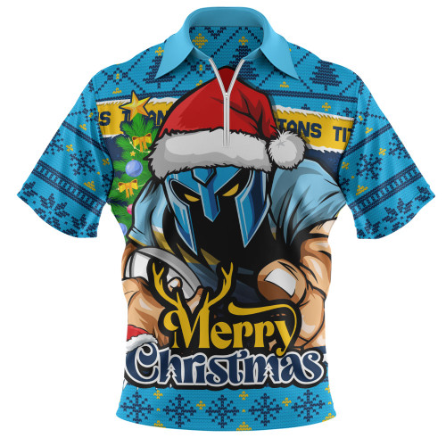 Gold Coast Titans Zip Polo Shirt Merry Christmas Game Day Knit Style Team Edition