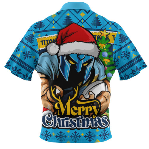 Gold Coast Titans Zip Polo Shirt Merry Christmas Game Day Knit Style Team Edition