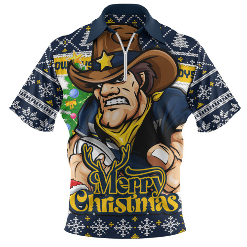 North Queensland Cowboys Zip Polo Shirt Merry Christmas Game Day Knit Style Team Edition