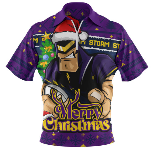 Melbourne Storm Zip Polo Shirt Merry Christmas Game Day Knit Style Team Edition Melbourne Storm Zip Polo Shirt Merry Christmas Game Day Knit Style Team Edition