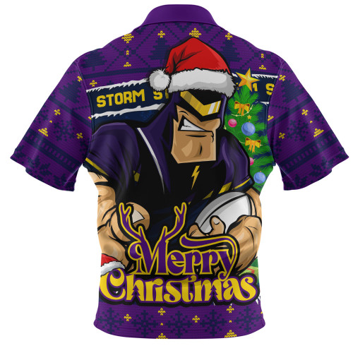Melbourne Storm Zip Polo Shirt Merry Christmas Game Day Knit Style Team Edition