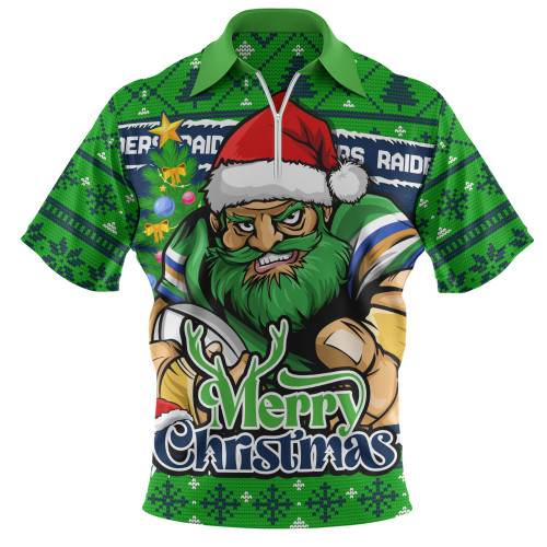 Canberra Raiders Zip Polo Shirt Merry Christmas Game Day Knit Style Team Edition