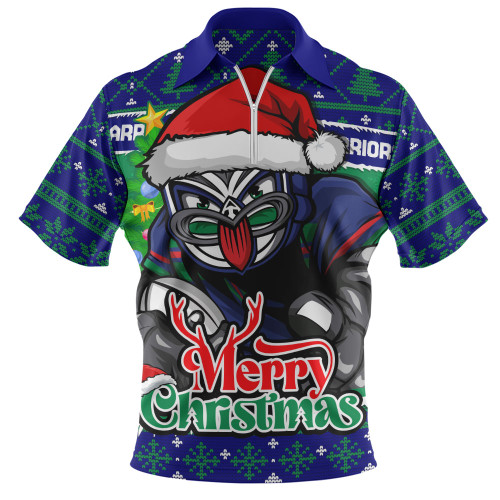 New Zealand Warriors Zip Polo Shirt Merry Christmas Game Day Knit Style Team Edition