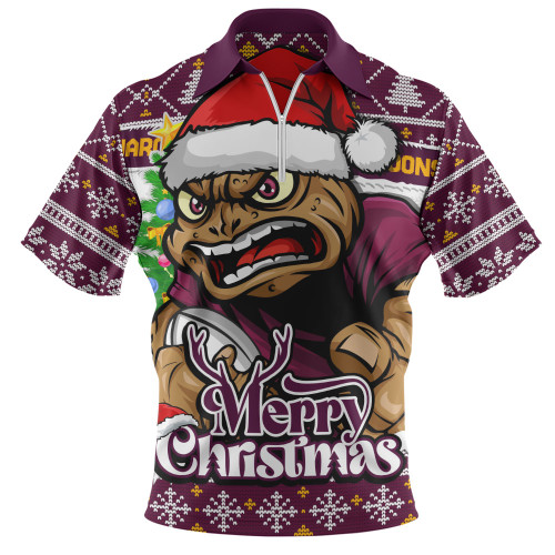 Queensland Maroons Zip Polo Shirt Merry Christmas Game Day Knit Style Team Edition