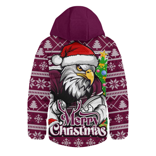Manly Warringah Sea Eagles Hooded Padded Jacket Merry Christmas Game Day Knit Style Team Edition
