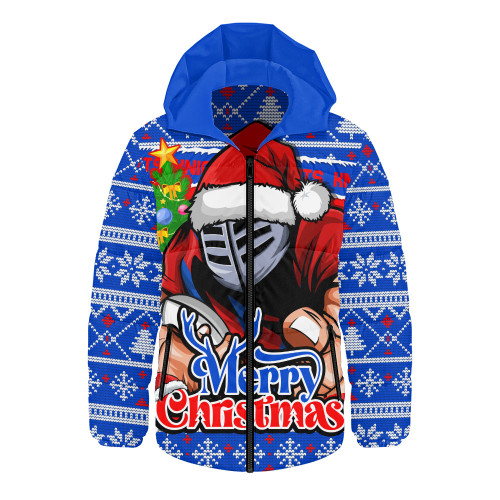 Newcastle Knights Hooded Padded Jacket Merry Christmas Game Day Knit Style Team Edition