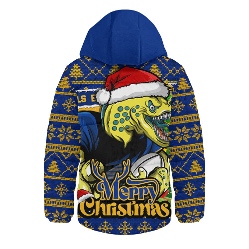 Parramatta Eels Hooded Padded Jacket Merry Christmas Game Day Knit Style Team Edition