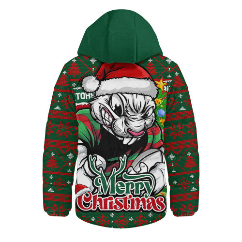 South Sydney Rabbitohs Hooded Padded Jacket Merry Christmas Game Day Knit Style Team Edition