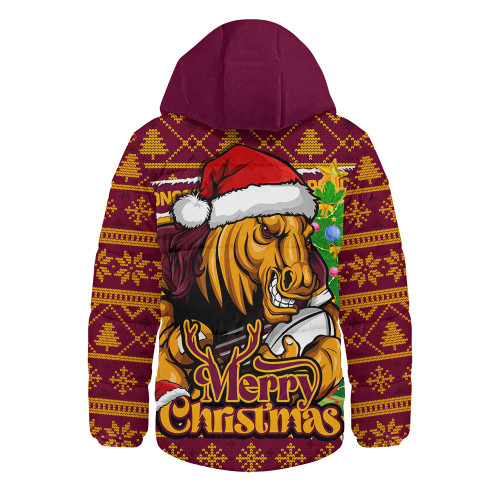 Brisbane Broncos Hooded Padded Jacket Merry Christmas Game Day Knit Style Team Edition