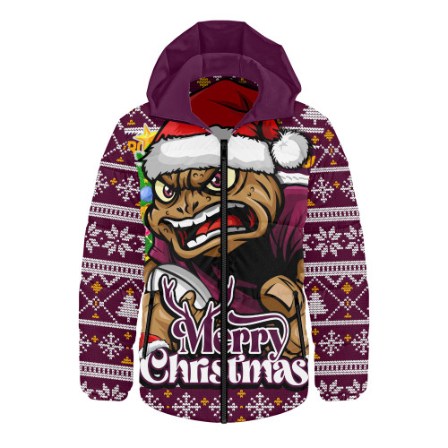 Queensland Maroons Hooded Padded Jacket Merry Christmas Game Day Knit Style Team Edition