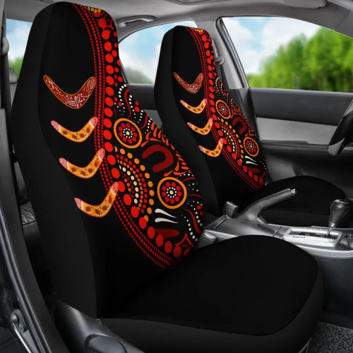Australia Aboriginal Car Seat Covers - Aboriginal Boomerangs With Dot Painting Pattern